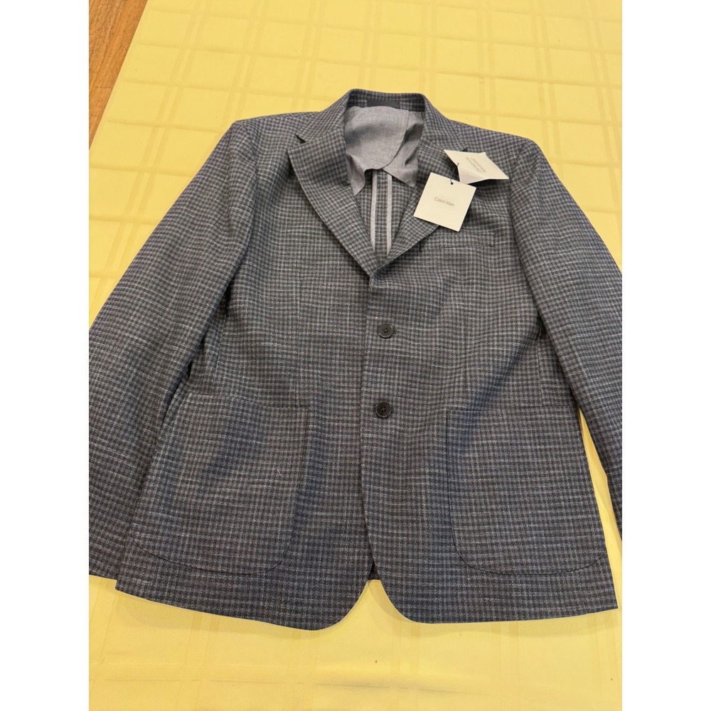 Calvin Klein Mens Slim Fit Blazer 42 Short Grey Black Check M324678 F25 NWT